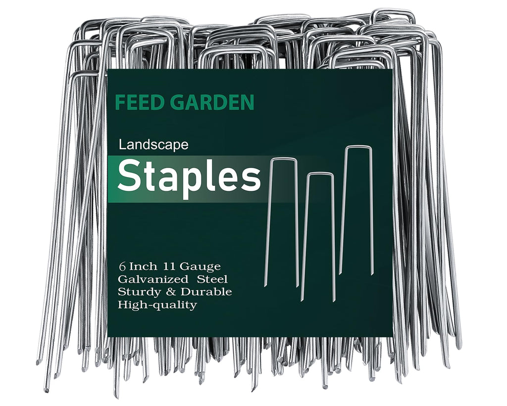 FEED GARDEN Landscape Staples 6 Inch 50 Pack, Galvanized Garden Stakes | 11 Gauge for Weed Barrier,Sod, Artificial Turf, Drip Irrigation Tubing, Netting,Outdoor Decoration, Plant cover,4/6/8/10/12in