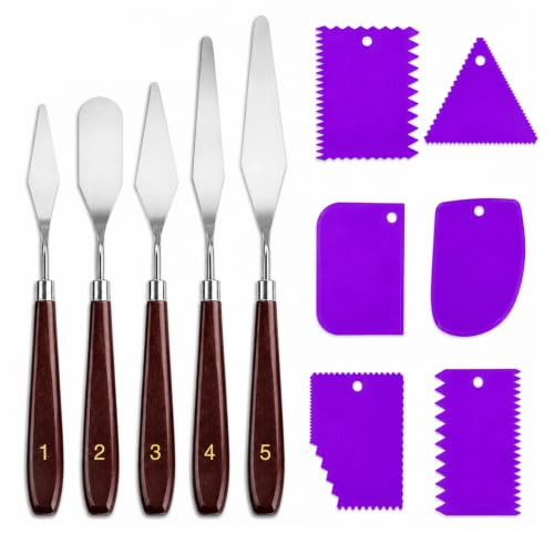 Painting Palette Knife- 5pcs Palette Knives With 6 Plastic Scrapers Set | 11Pcs Art Paint Tool Stainless Steel Spatula for Oil, Canvas, Acrylic Painting & Cake Decorating
