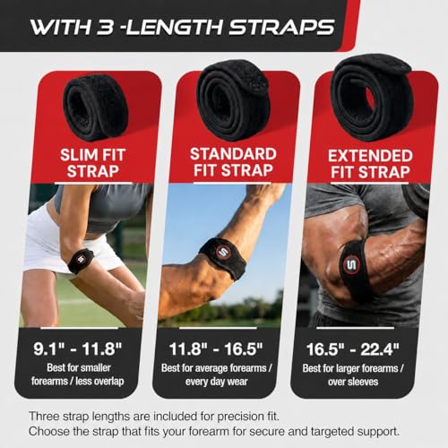 Sleeve Stars Tennis Elbow Brace for Men & Women, Fits 9"-23" (Single/Black) | Adjustable Counterforce Brace, Tennis Elbow Strap for Tendonitis Relief, Golfers Elbow Strap, Forearm Brace, Elbow Wrap