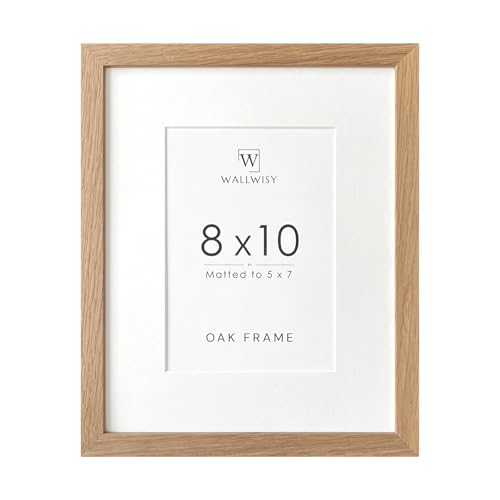 wallwisy 8x10 Picture Frame, Solid Oak Wood 8x10 Frames with Mat to 5x7 | Natural Oak 10x8 Photo Frames, Wall and Tabletop Display, Horizontal or Vertical Display, Natural finish, Set of 1