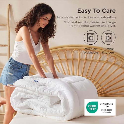 Bedsure Comforter Duvet Insert, Quilted Bedding Blanket, Oeko-TEX | People & Editor-Tested Comforter, Down Alternative Fill, 8 Corner Tabs, Machine Washable, White, Queen, 88 x 88 Inches
