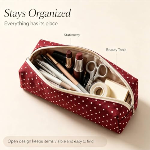 JENNYEAH Cute Polka Dot Pencil Case Aesthetic Pencils Pouch, Black 1Pcs | Y2K Pencil Case Polka Dot, Slim Soft Pencil Pouch for Stationery Supplies & Daily Use.