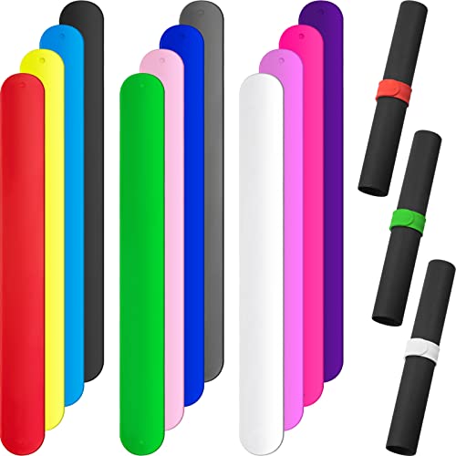 Leyndo 12 Pcs Wrapping Paper Roll Holder Bands Silicone Snap,Multi Colors | Metal Strips Flip with Silicone Snap Bands Covered, 1 x 9 In, for Gift Wrapping Paper, Vinyl Roll, Poster, Reusable Organizer