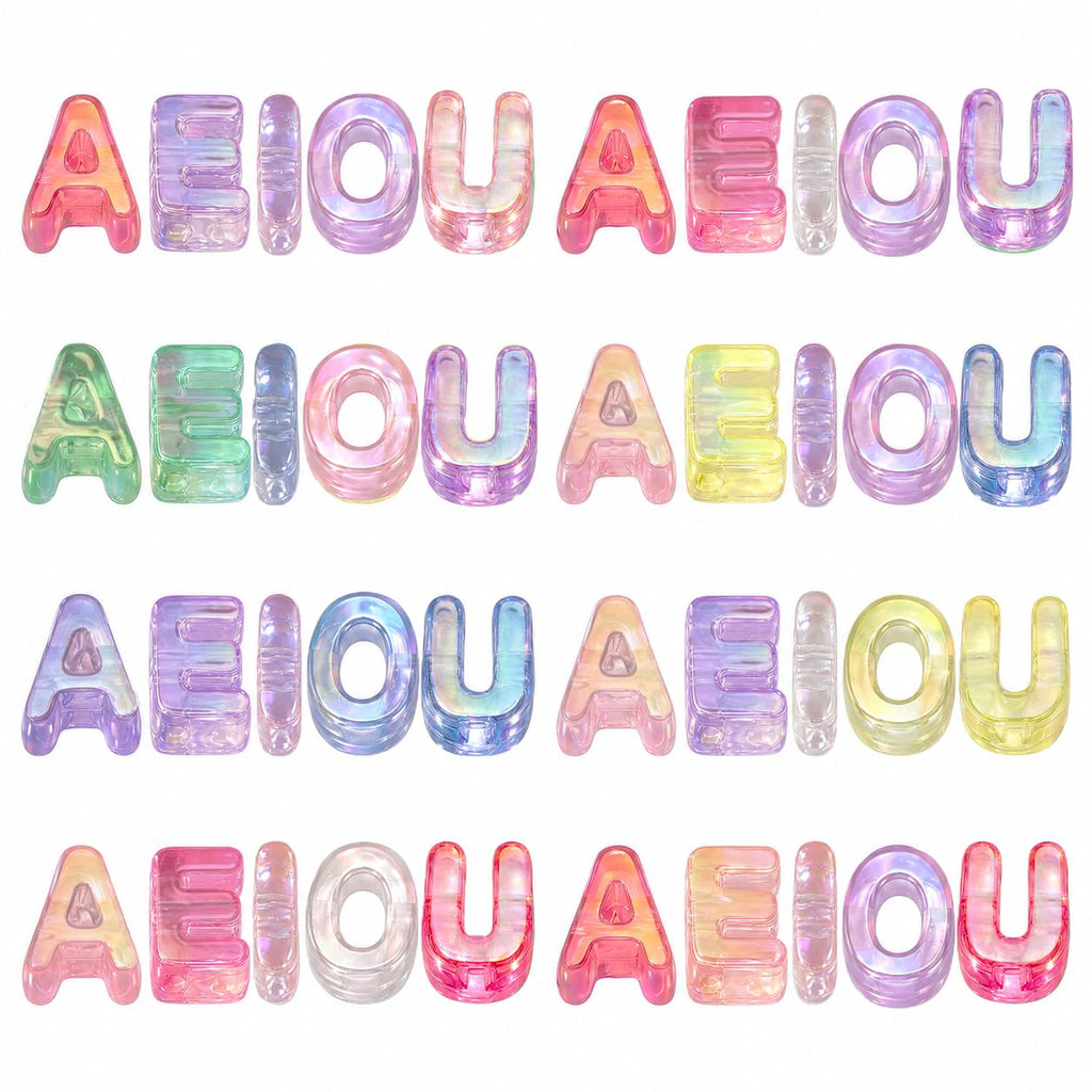 Leovqn 40Pcs AEIOU Large Letter Beads with Big Hole Bubble Alphabet Beads | Transparent Colorful Chunky Acrylic Letter Beads for DIY Keychains Bracelets Jewelry Bag Charms