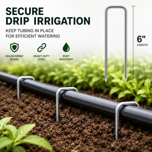 FEED GARDEN Landscape Staples 6 Inch 50 Pack, Galvanized Garden Stakes | 11 Gauge for Weed Barrier,Sod, Artificial Turf, Drip Irrigation Tubing, Netting,Outdoor Decoration, Plant cover,4/6/8/10/12in