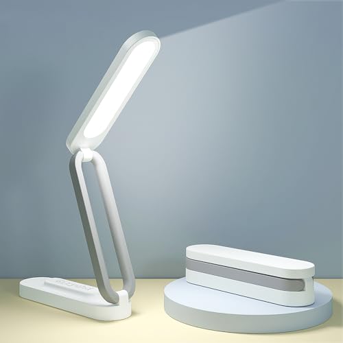 Giryuhd LED Desk Lamp for Office Home & Battery Operated Lamp Rechargeable Lamp Foldable & Portable Light, LED Desk Light Strip, 3 Brightness Dimmable Small Desk Lamp Wireless Reading Lamp (White)