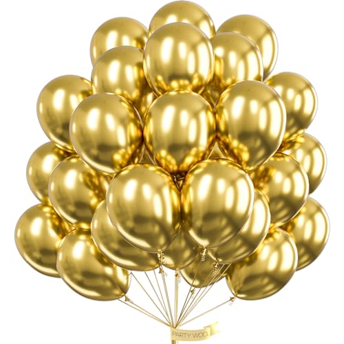 PartyWoo Gold Balloons 50pcs Gold Latex Helium Balloons 12 Inch | Birthday Wedding Anniversary Baby Shower Graduation Bachelorette Retirement Party Decorations Gold-G101