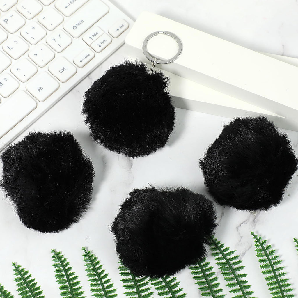 Mozeat Lens 6 Pcs Black Pom Poms Faux Fur Pom Pom Fluffy Pom Pom Balls, Round Fluffy Pompoms for Crafts with Tiny Cord for Hat Shoes Garment Hair Pins Earrings Necklace Charm Wedding Accessories