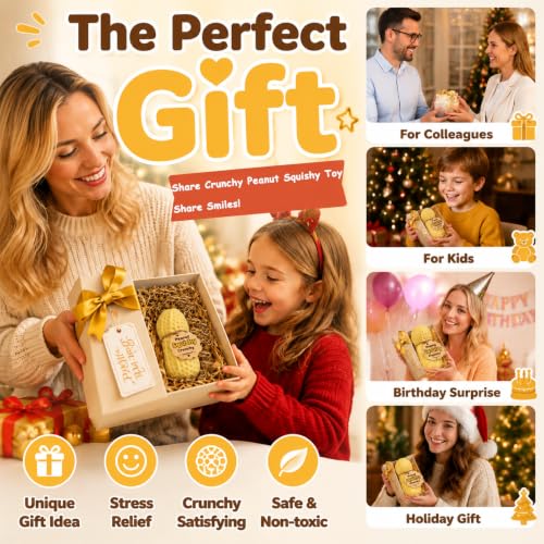Crunchy Peanut Squishy Toys, Squeeze Fidget Toys for Stress Anxiety Relief | Peanut Squishy Crunchy Realistic Food Shaped Stress Balls, Soft Slow Rising Squishy Party Favors Birthday Gifts Adults Kids