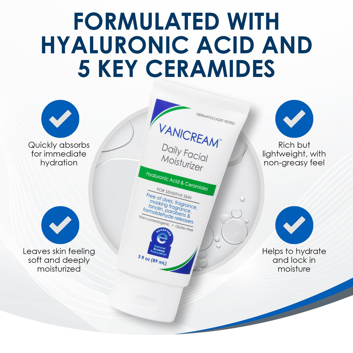 Vanicream Daily Facial Moisturizer, Lightweight, Non-Greasy, 3 Fl Oz | Formulated Without Common Irritants for Sensitive Skin, Moisturizing Face Cream with 5 Key Cermides and Hyaluronic Acid