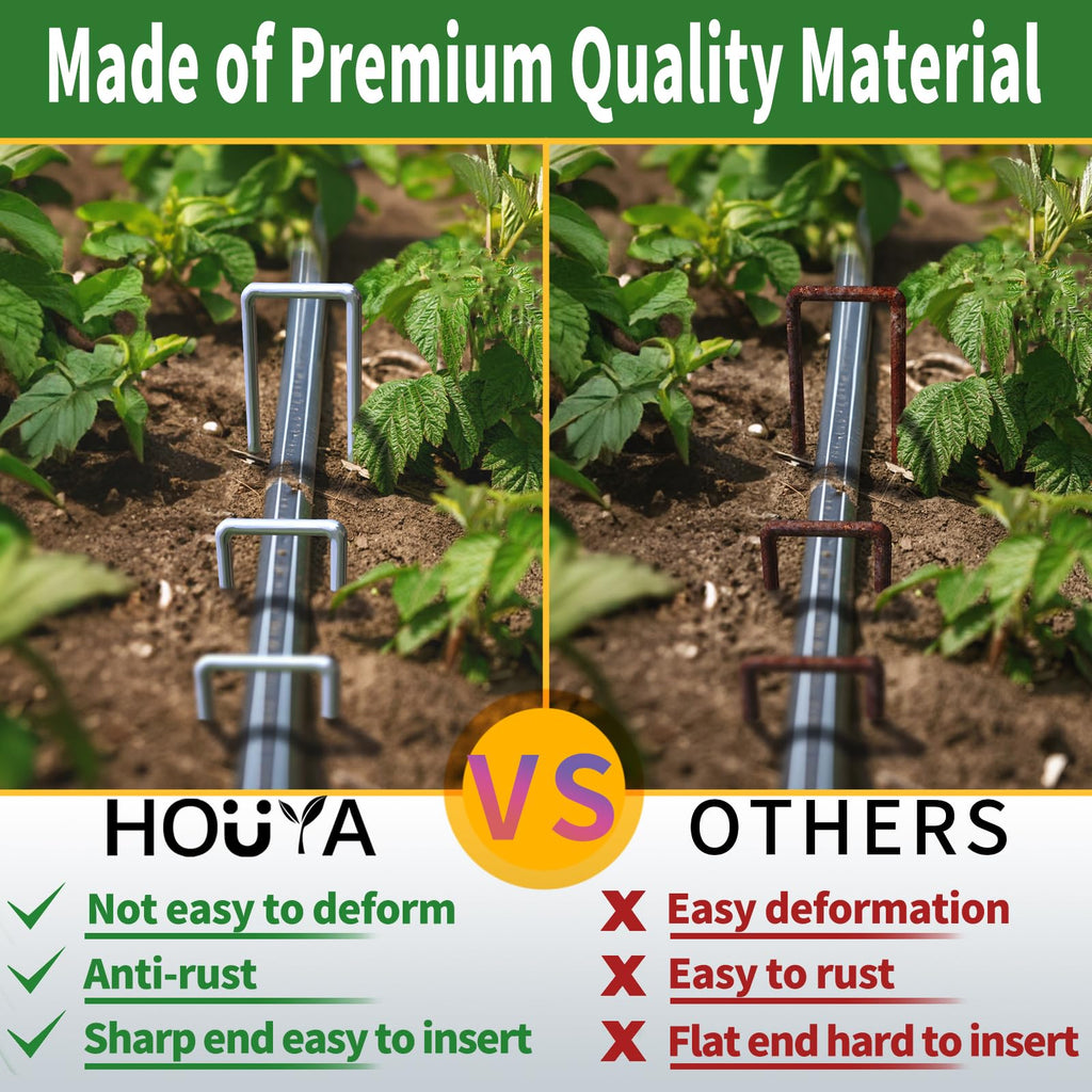 HOUYA 50 Pack Landscape Staples 4 Inch 12 Gauge Garden Stakes | Galvanized Garden Staples Pins Anti-Rust Ground Stakes for Weed Barrier, Irrigation Tubing, Yard Lawn, Landscape Fabric