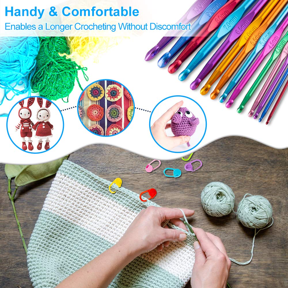 Vodiye 14 Sizes Crochet Hooks Set, 2.0-10.0mm, Metal Crochet Needles | Crochet Hooks for Beginners and Craft Lovers with Ergonomic Crochet Needles for Comfortable Crocheting and DIY Yarn Projects