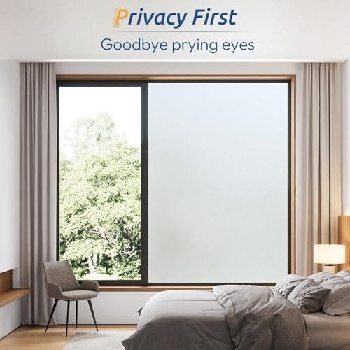 rabbitgoo Frosted Glass Window Privacy Film, Static Cling, 17.5" x 78.7" | Heat Control UV Blocking Sticker, Non Adhesive Removable Tint, No Glue Anti-Glare Renter Friendly Coverings for Home Bathroom