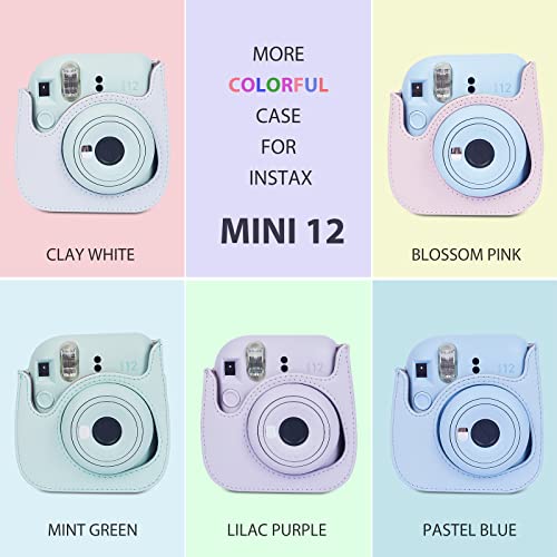 Phetium Instant mini 12 Camera Protective Case Compatible with Instax Mini 12 11,PU Leather Bag with Pocket and Adjustable Shoulder Strap (Lilac Purple)