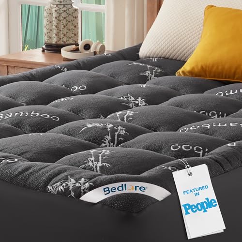BEDLORE Queen Mattress Topper, Thick Soft Pillow Top Bed Topper | Viscose Bamboo, Stretchable Pockets Fit 6”-18”, Breathable Mattress Topper for Back Pain Relief and Hot Sleepers(Dark Gray)