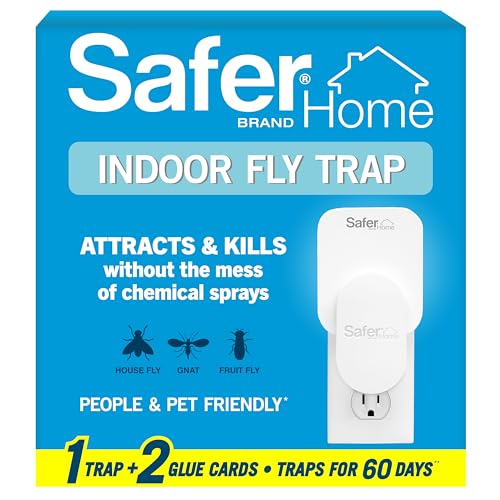 Safer Home Flying Insect Trap, Plug-In Fruit Fly Trap for Indoors, 1-Pack | Flying Insect, Moth, & Gnat Trap, Fruit Fly Killer, Fly Catcher, 24/7 Catch, Chemical-Free, 1 Trap + 2 Glue Cards, SH502