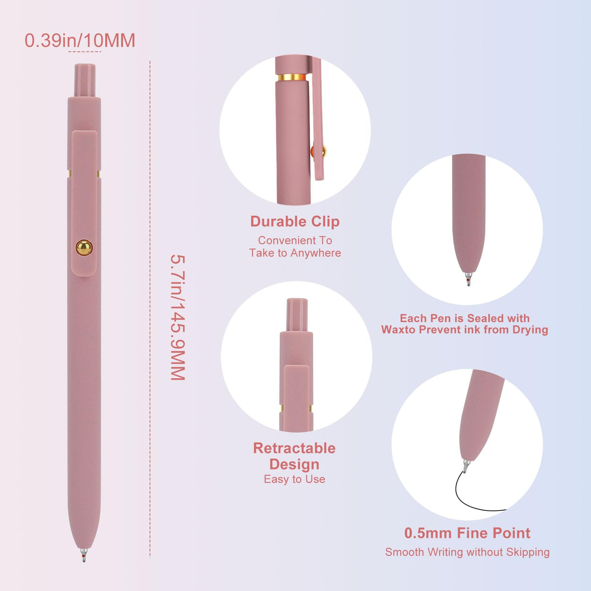 Ddaowanx Gel Pens,6 Pcs 0.5mm Retractable Quick Dry Black Ink Pens | Fine Point Smooth Writing Pens for Nurses,Teachers,Cute Stationery Office&School Supplies,Gifts for Women