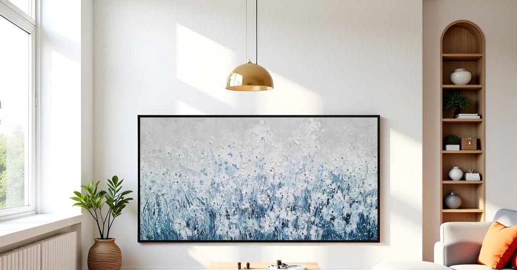 Yihui Arts Blue White Flower Painting - Modern Aesthetic Floral Artwork for Home Decor