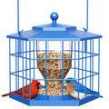 Birdream Squirrel Proof Bird Feeders for Outdoor Hanging, Metal Cage Bird Feeder with Rain Proof Covered for Wildbirds Bluebird Finches, Blue