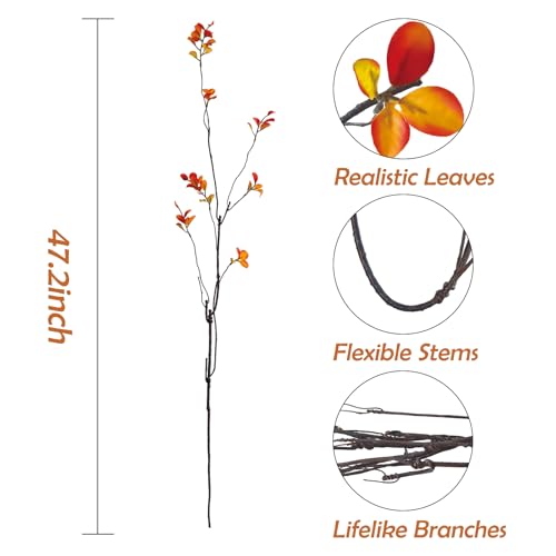 4 Pcs Fall Stems Artificial Ficus Branches Faux Eucalyptus Stems Fall Decor | 47.2 Inch Fake Leaves Fall Decorations for Home, Autumn Table Decor Fall Branches for Vase Filler Centerpieces