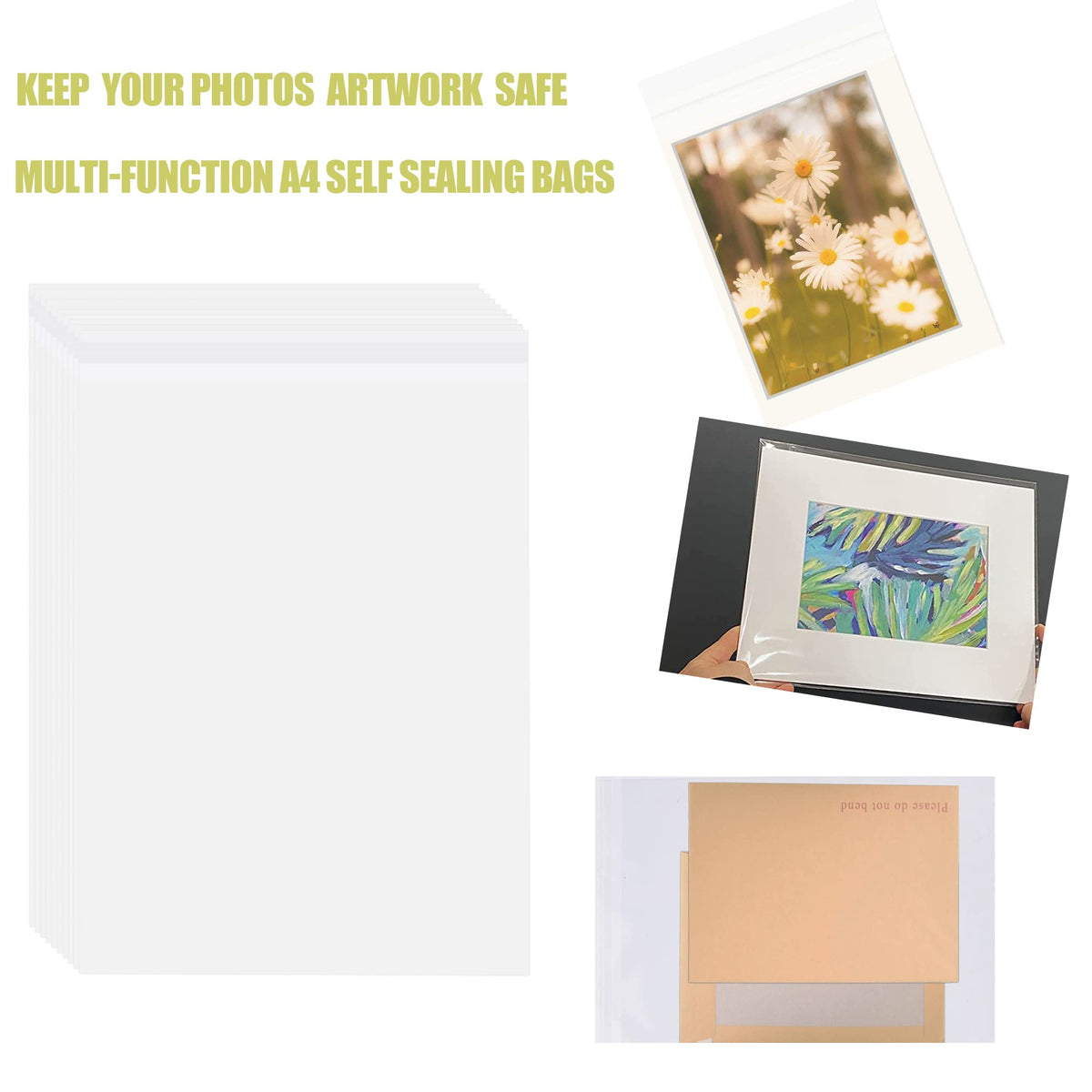 A4 Clear Self-adhesive Bags 100 Pack, 22x30CM Self Sealing Cellophane Display Bag/Sealable Bags, Food Safe, A4 Cello Bags OPP for Cookies,Cards,Envelopes,Pictures