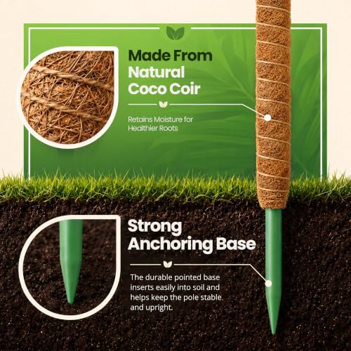 2Pcs 28'' Moss Pole Monstera Plant Support - Plant Stakes for Indoor Plants | Bendable Moss Poles for Climbing Plants, Tall Coco Coir Pole Sticks, Monstera Trellis