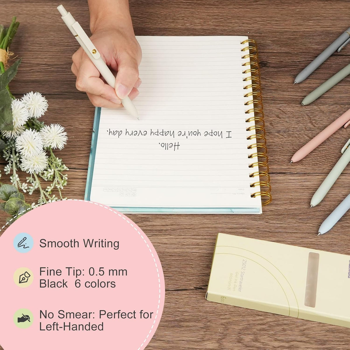 Ddaowanx Gel Pens,6 Pcs 0.5mm Retractable Quick Dry Black Ink Pens | Fine Point Smooth Writing Pens for Nurses,Teachers,Cute Stationery Office&School Supplies,Gifts for Women