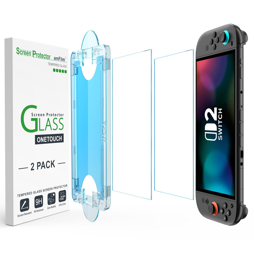 amFilm Auto-Alignment OneTouch for Nintendo Switch 2 Screen Protector 2025 | Tempered Glass Accessories, 30s Install, Bubble Free, Scratch & Drop Resistant, Touch Sensitive, 7.9'' Transparent [2 Pack]