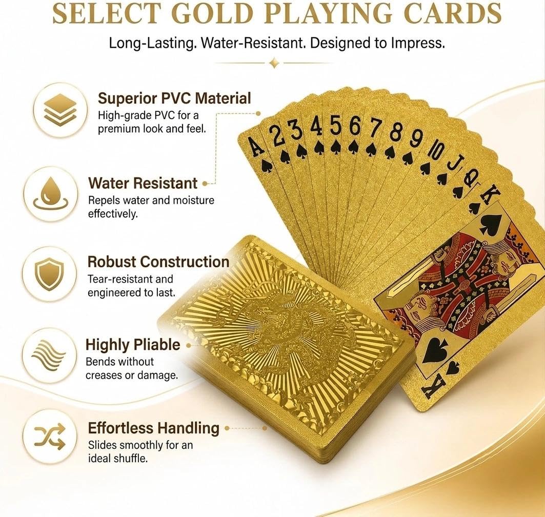 Golden Dragon PVC Playing Cards, Matte Finish with Intricate Pattern on Durable Hardened Deck, Elegant Design for Poker Game Night and Party Gatherings