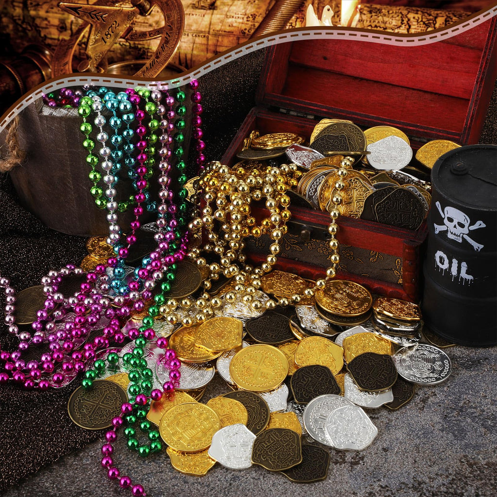 Hanaive 100 Pcs Metal Pirate Treasure Coins, Multicolor, Mixed | Spanish Doubloon Design, Gold Coin, Fake Coin Tokens, Board Game, Pirate Party Supplies, Cosplay, Kid, Adult, Treasure Chest