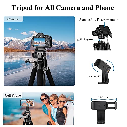 VICTIV 74” Camera Tripod, Tripod for Camera and Phone with Phone Holder | Aluminum Professional Tripod Stand for Canon Nikon with Carry Bag, Compatible with DSLR, iPhone, Spotting Scopes, Gopro