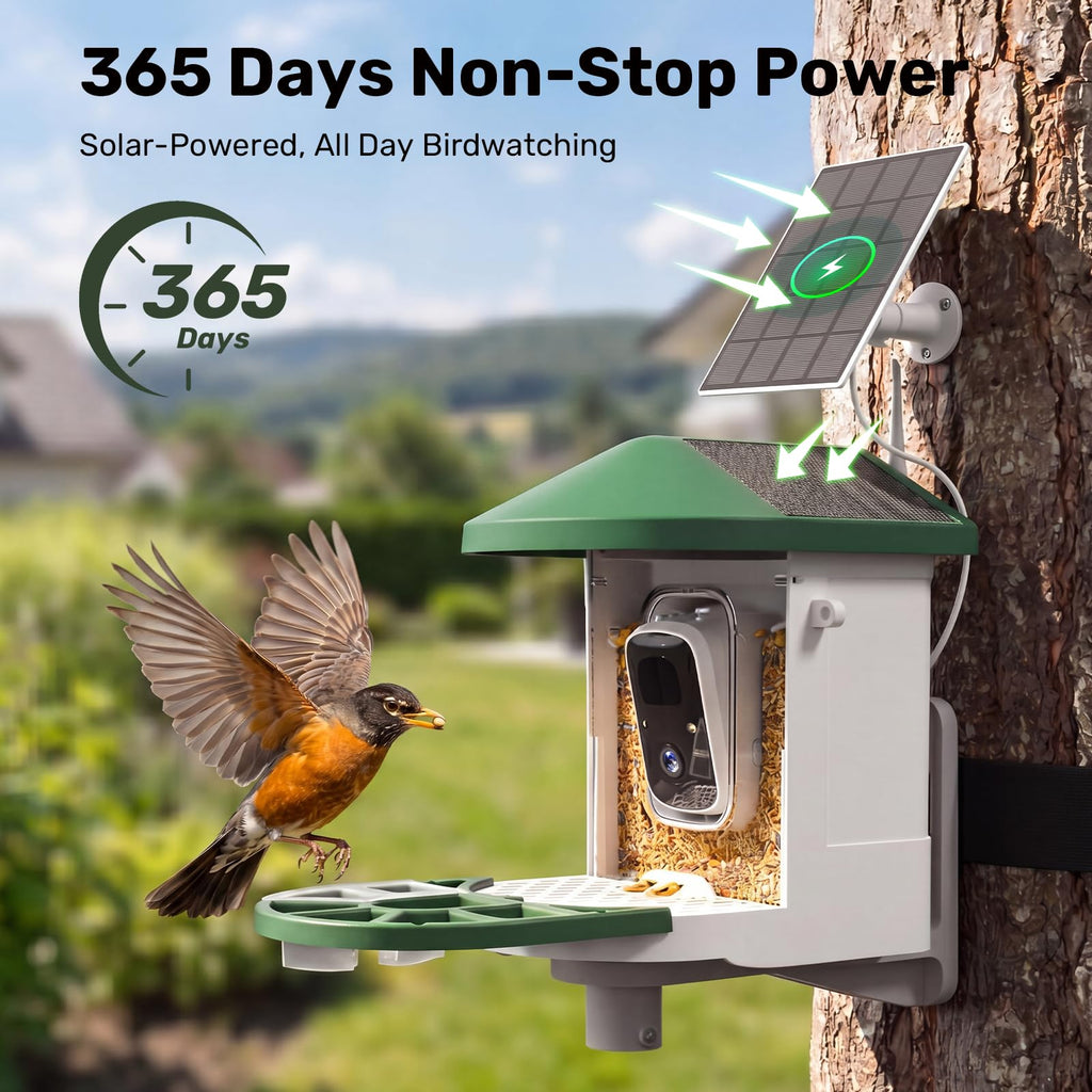 HARYMOR Smart Bird Feeder with Camera Solar Powered, 2K HD Live Video, 10,000+ Bird Species AI Identification, Wild Bird House Feeders for Outdoors, Instant Arrival Alerts, Ideal Gift for Bird Lovers