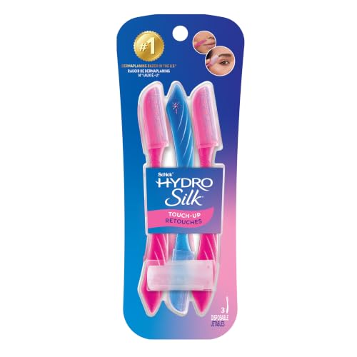 Schick Hydro Silk Touch-Up Dermaplane Razor for Women Face, 3 ct | 3-in-1 dermaplaning tool, Removes peach fuzz, Exfoliating face razors for women, Includes precision cover to shape brows.