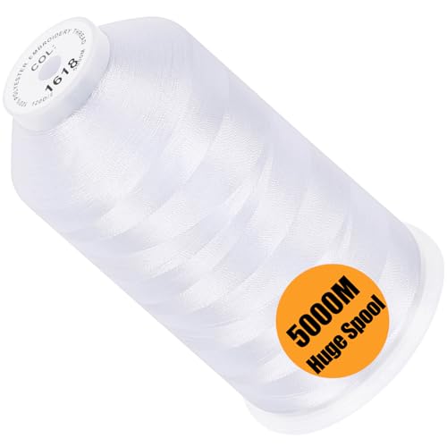 New brothread 5000M Huge Spool Embroidery Machine Thread - Snow White | Single Spool, 40WT, Polyester, 5000M/5500YD for Commercial Machines, Use a Thread Stand to Work with Home Embroidery Machine