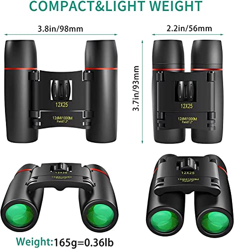 POLDR 12X25 Small Pocket Binoculars Compact for Adults | Mini Portable, Easy Focus, Crystal Clarity for Bird Watching, Concert, Opera, Cruise, Travel, Hiking