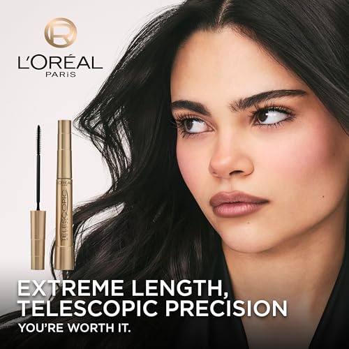 L’Oreal Paris Original Telescopic Mascara, Lengthening, Blackest Black | Extreme Lengthening Mascara For Lash By Lash Separation, Clump-Free, Smooth Formula, Up to 24HR Wear