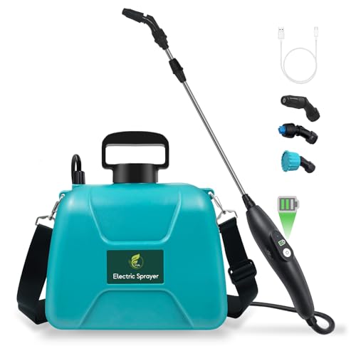 2 Gallon Battery Powered Sprayer, Electric Pump Sprayer in Lawn and Garden | USB Rechargeable Handle, 3 Mist Nozzles, Retractable Wand, Yard Sprayers with Adjustable Shoulder Strap for Yard, Garden