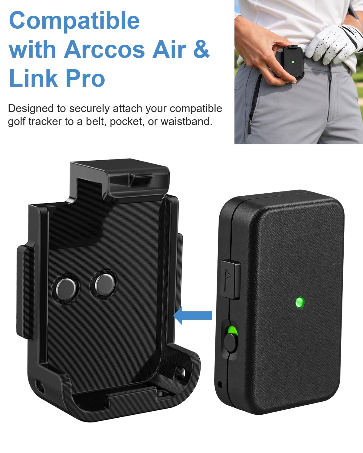 4-Pack Belt Clips Compatible with Arccos Air & Link Pro Golf Trackers | 2 Vertical & 2 Horizontal Portable Clips, Black & Orange