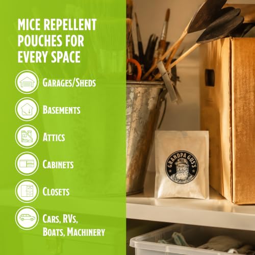 Grandpa Gus's Mouse Repellent Pouches, Peppermint & Cinnamon, Pack of 10 | Plant-Based, Natural Rodent Repellent and Nesting Prevention for Homes/Cabin/Garages/Storage/Vehicles, Kid & Pet Safe