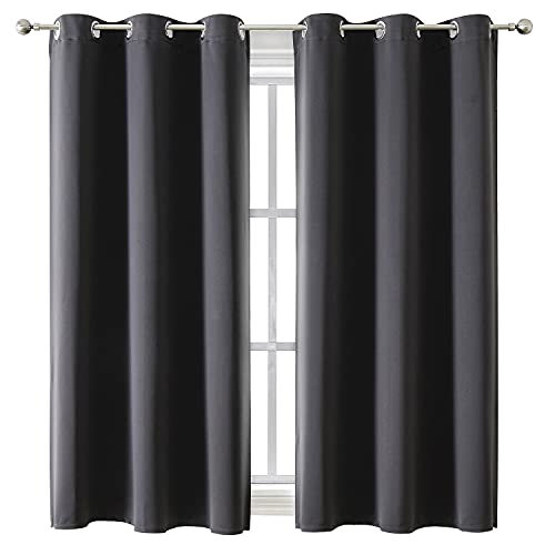 ChrisDowa Blackout Curtains for Bedroom and Living Room 63 Inches Long | 2 Panels Set, Thermal Insulated, Light Blocking, Room Darkening, Grommet, Window Drapes, Dark Grey, 42 x 63 Inch