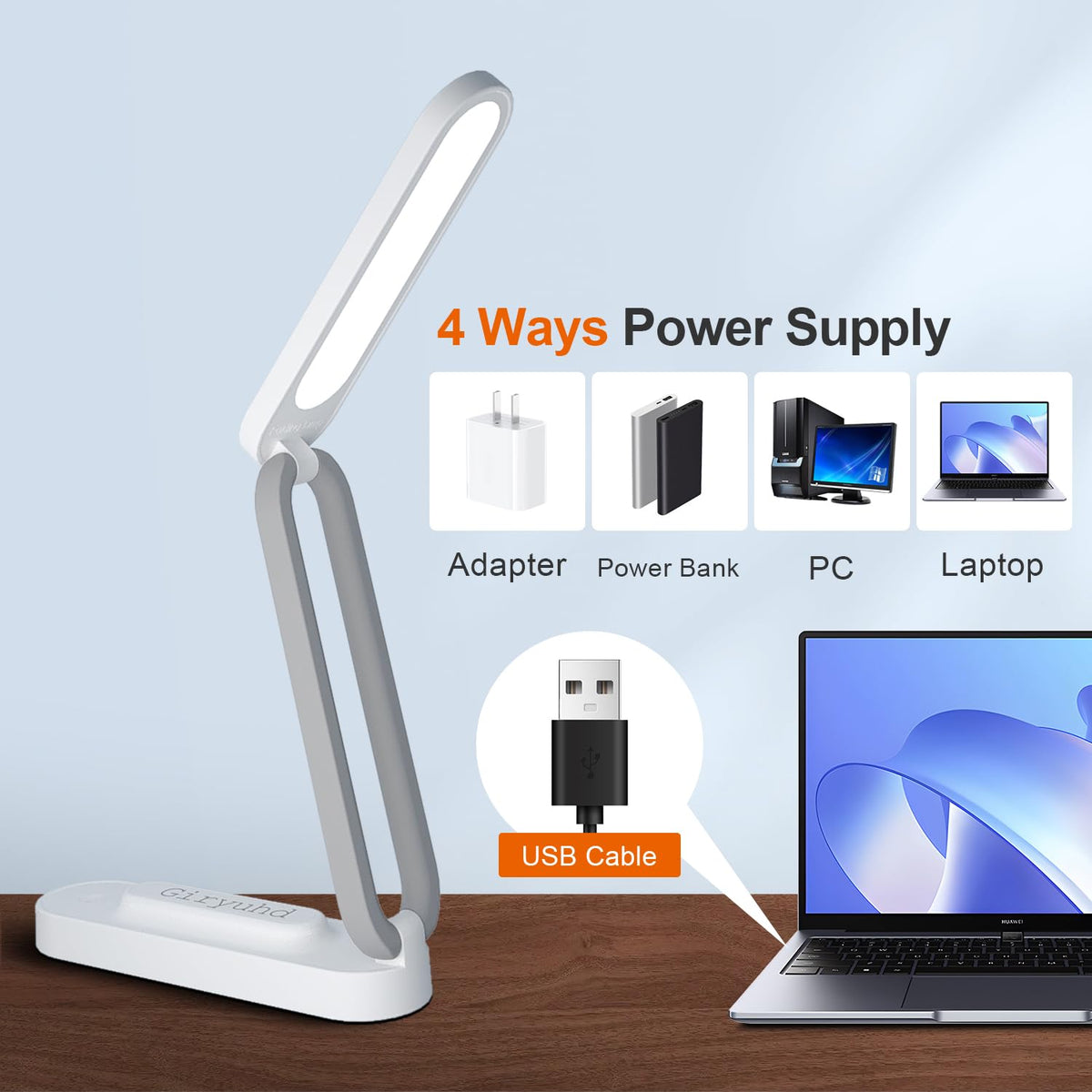 Giryuhd LED Desk Lamp for Office Home & Battery Operated Lamp Rechargeable Lamp Foldable & Portable Light, LED Desk Light Strip, 3 Brightness Dimmable Small Desk Lamp Wireless Reading Lamp (White)