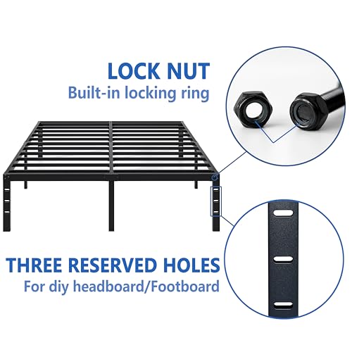 NEW JETO Metal Bed Frame,Queen Size Bed Frame with Storage Space,14 Inch | Heavy Duty Sturdy Mattress Foundation,Easy Assembly,No Box Spring Needed, Black