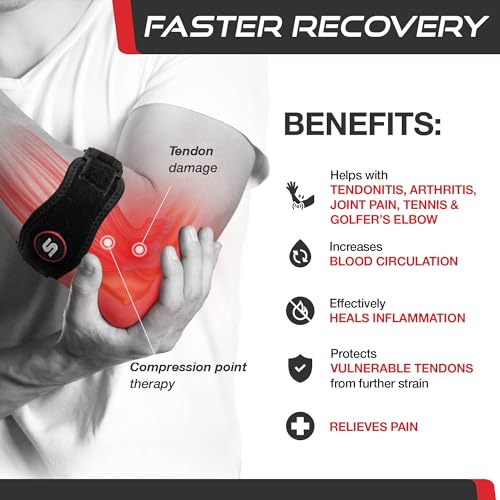 Sleeve Stars Tennis Elbow Brace for Men & Women, Fits 9"-23" (Single/Black) | Adjustable Counterforce Brace, Tennis Elbow Strap for Tendonitis Relief, Golfers Elbow Strap, Forearm Brace, Elbow Wrap