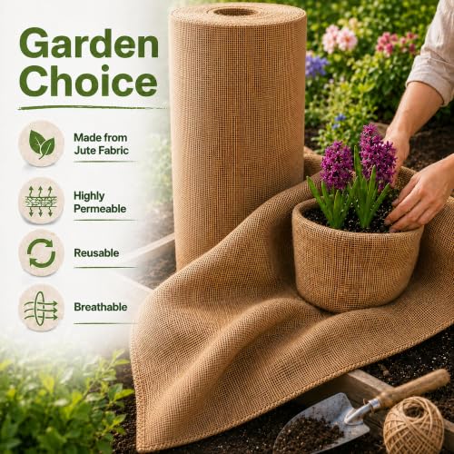 RAINFLOW 19.7" x 13 Feet Burlap Fabric Roll - Natural Jute Burlap Roll | Multipurpose Garden Fabric for Weed Barrier, Tree Wrap, Plant Cover, Landscaping, Farmhouse Decor, Wedding Decor & Crafts