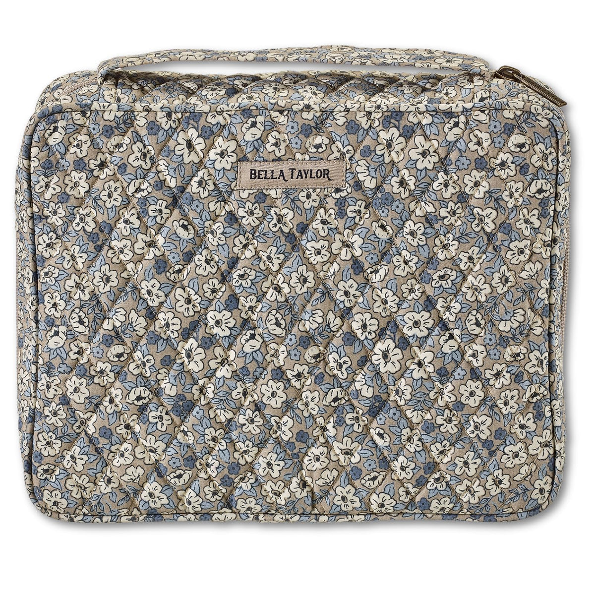 Bella Taylor Bible Cover, Quilted Bible Case, Khaki Floral | For 7 x 10" study Bibles, 3 interior/1 exterior pocket, 2 penloops, bookmark, durable quilted cotton, wraparound zipper