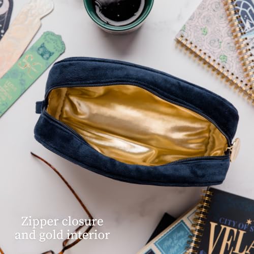 Sarah J. Maas A Court of Thorns and Roses Velvet Pouch, Night Court | Officially Licensed Sarah J. Maas ACOTAR Bag with Mountain Zip Pull & Gold Lamé Lining, Book Sleeve Size Travel & Pencil Case
