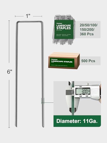 GROWNEER 100 Pack Landscape Staples 6 inch Galvanized Steel Garden Stakes | 11 Gauge Ground Stakes for Weed Barrier Fabric, Artificial Turf, Sod, Drip Irrigation Tubing, Stable U Shape Yard Staples