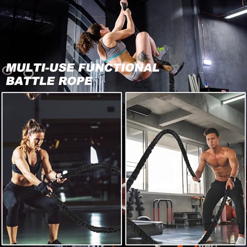 Brobantle Battle Rope 1.5 Inch Diameter,Black 30FT Exercise Workout Ropes for Home Gym Heavy Weighted Training Rope for Working Out