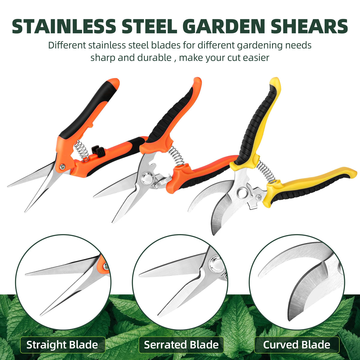 EWPJDK 3 Pack Garden Pruning Shears Scissors Clippers Stainless Steel | Gardening Shears, Gardening Shears, Pruning Snips for Gardening Tools, Securely Lock, Non-Slip, Ergonomically Designed