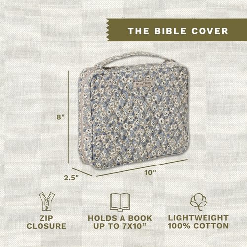 Bella Taylor Bible Cover, Quilted Bible Case, Khaki Floral | For 7 x 10" study Bibles, 3 interior/1 exterior pocket, 2 penloops, bookmark, durable quilted cotton, wraparound zipper